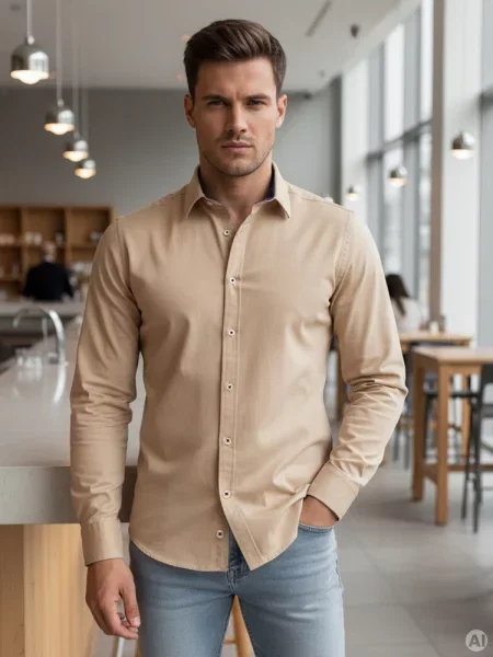 Koszula SLIM FIT elegancka gładka Dstreet beżowa
