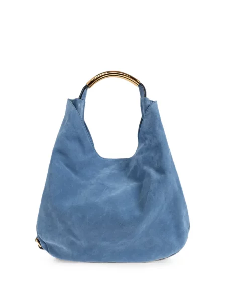Geantă shopper Moschino din piele de căprioară albastru