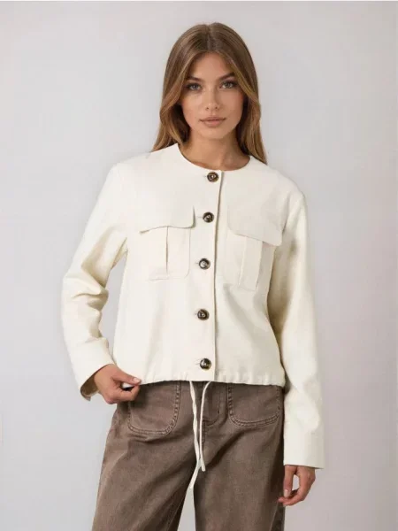 Бомбер куртка з домішкою та льону нюдовий