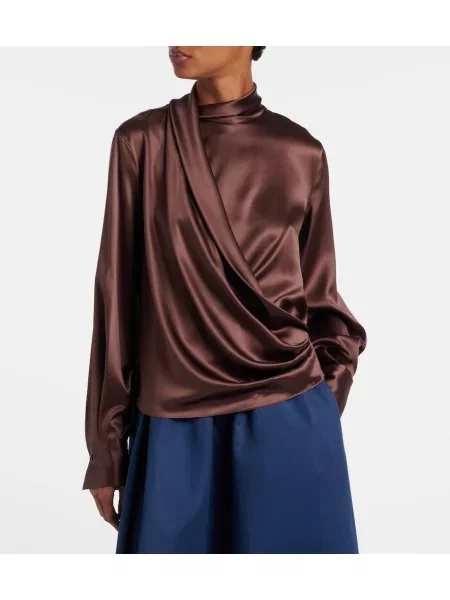 Bluză Brunello Cucinelli din satin drapată maro