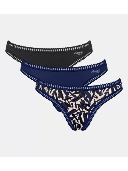 SLOGGI Tanga bej / albastru / albastru noapte negru