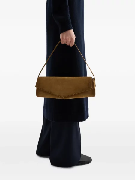 Geantă Jil Sander din piele de căprioară maro