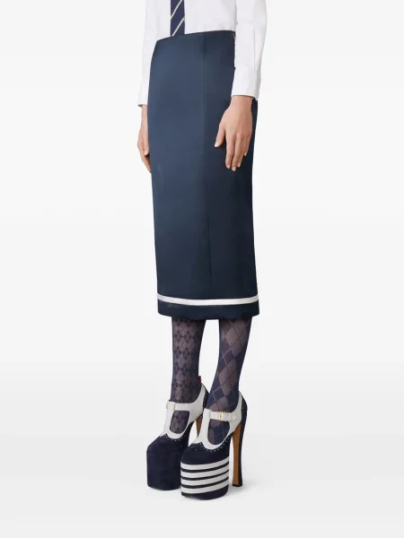 Fustă midi Thom Browne cu dungi până la genunchi albastru