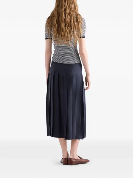 Jedwabny sweter Prada w paski z okrągłym dekoltem niebieski