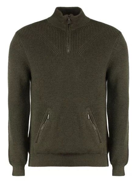 Pulover Moorer tricotate de jumătate de fermoar verde