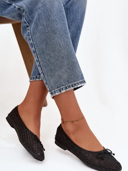 Плетени балеринки Boto с панделка черно