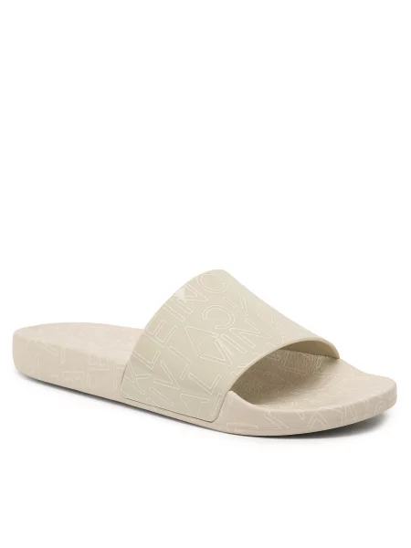Šlepetės Calvin Klein Pool Slide Rubber Outline Mono Beige smėlinė