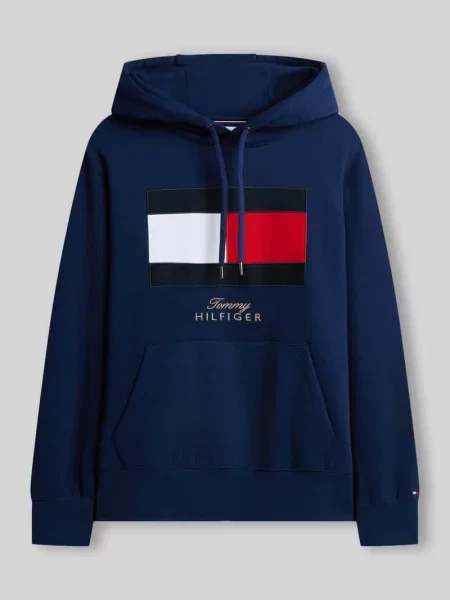 Bluza z kapturem z nadrukiem z logo Tommy Hilfiger granatowa