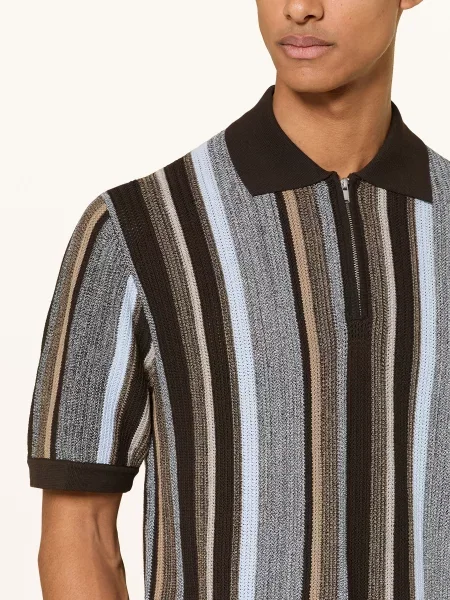 Drykorn Pletené Polo Tričko Niivan Regular Fit / šedá / tmavě modrá černá