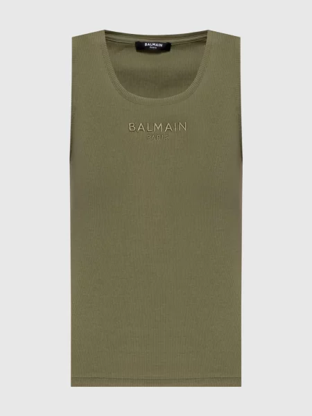 Майка кольору хакі в рубчик Balmain