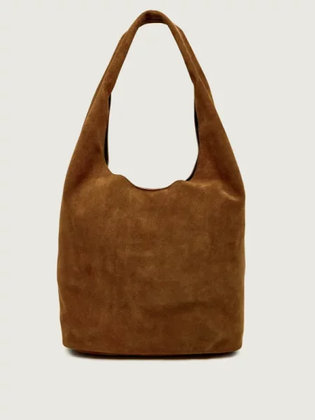 Geantă Calvin Klein Slouchy Suede Leather Brown Universal bordo