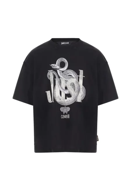 Tricou Just Cavalli cu imagine cu model piele de șarpe negru