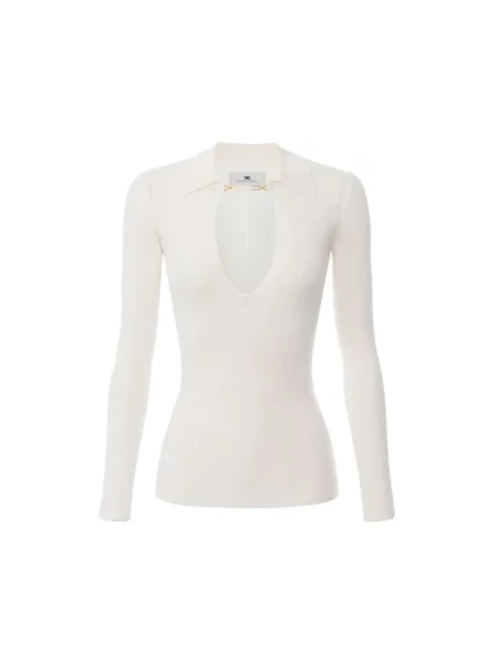 Dzianinowy lekki sweter Elisabetta Franchi biały