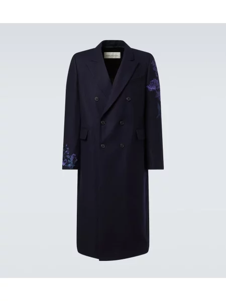 Palton Dries Van Noten de lână cu model floral albastru