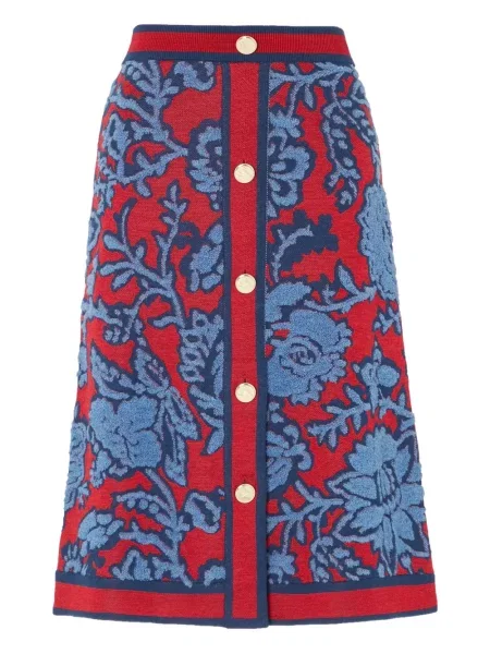 Dzianinowa spódnica midi Temperley London w kwiatki do kolan niebieska