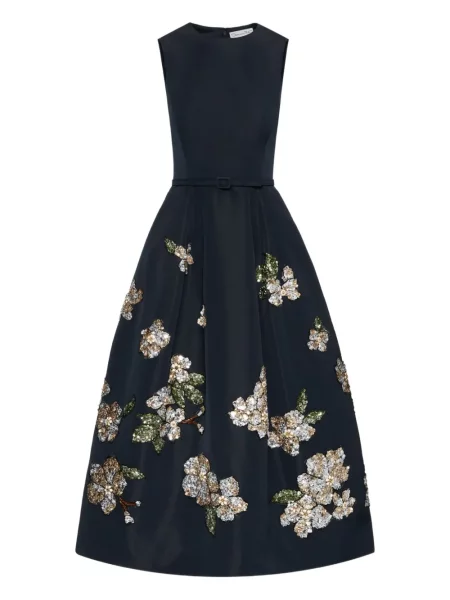 Rochie midi Oscar De La Renta cu paiete cu model floral până la genunchi albastru
