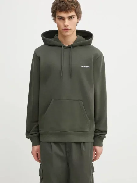 Carhartt WIP hanorac de Hooded Script Embroidery Sweat cu glugă uni verde