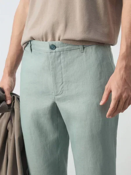 Spodnie slim fit z lnu szmaragdowa zieleń Mężczyzna 38 MANGO MAN