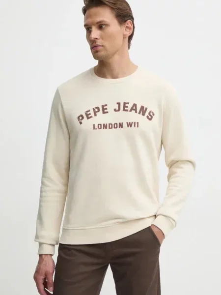 Mikina Pepe Jeans ALDRIDGE CREW s potiskem béžová