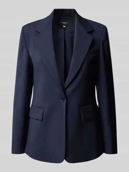 Długi żakiet o kroju shaped fit z czystej żywej wełny model ‘LAMINE’ Weekend Max Mara granatowa