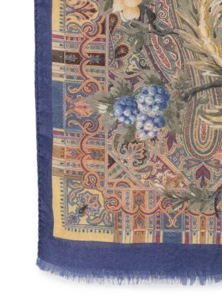 Fular Etro cu model floral cu imagine albastru