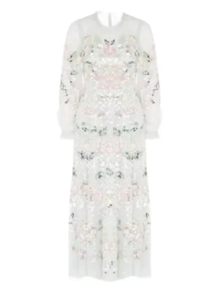 Sukienka Needle & Thread z cekinami w kwiatki garniturowa zielona