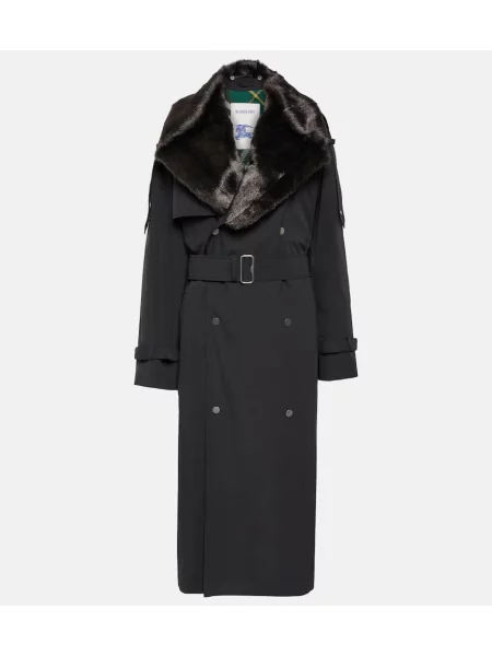 Sztuczne futro trencz Burberry czarny