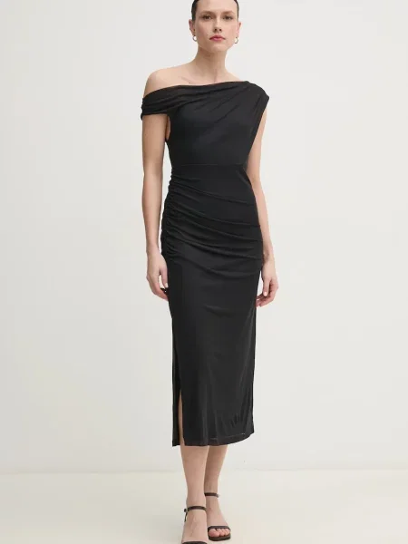 Dkny sukienka midi dopasowana czarny