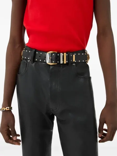 Curea Versace din piele cu tepi negru