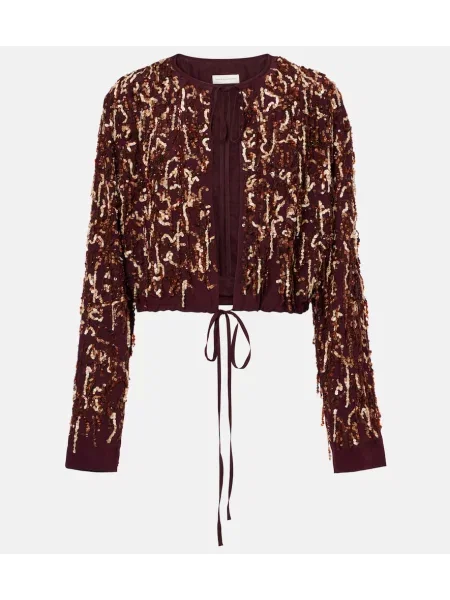 Geacă Dries Van Noten de mătase bordo
