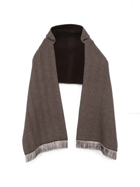 Fular Brunello Cucinelli cu franjuri cu model herringbone maro