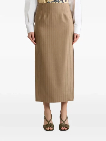 Fustă midi Etro de lână cu dungi maro