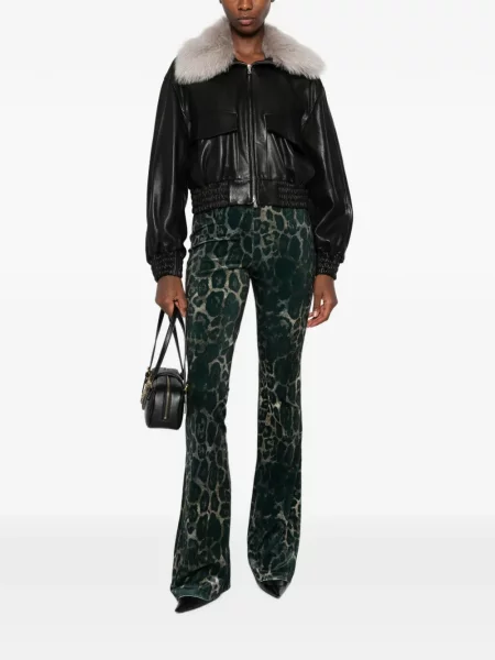Pantaloni Just Cavalli de catifea cu imagine cu model leopard verde