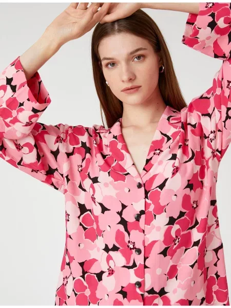 Cămașă Koton cu model floral cu mâneci lungi lungă roz