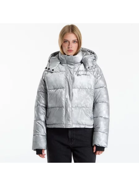 Яке Karl Lagerfeld Jeans Cropped Shiny Puffer Washed Blue L синьо