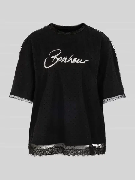 T-shirt z błyszczącym napisem Marc Cain czarna