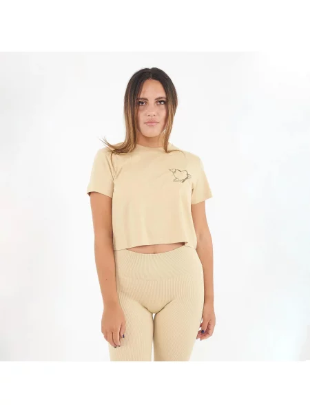 Koszulka crop z bawełny SPECIAL beżowa