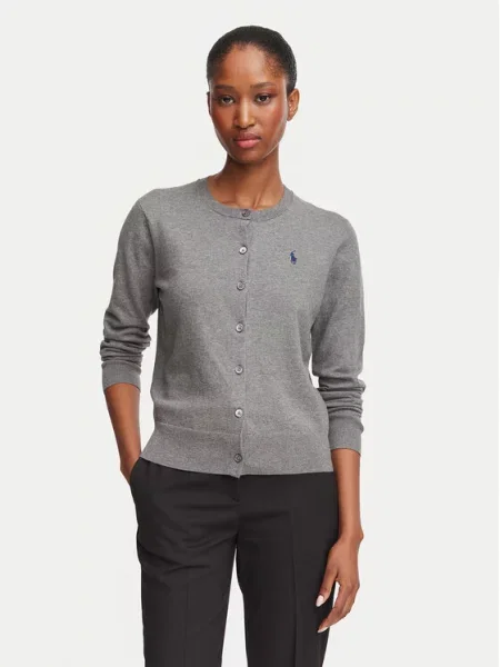 Polo Ralph Lauren kardigan za žene s pamukom siva