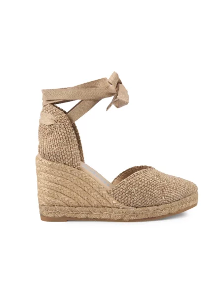 Espadryle Espadrilles skórzane na koturnie brązowe