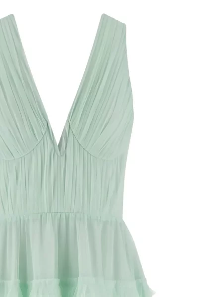 V-nyakú tüll maxi ruha Twinset zöld