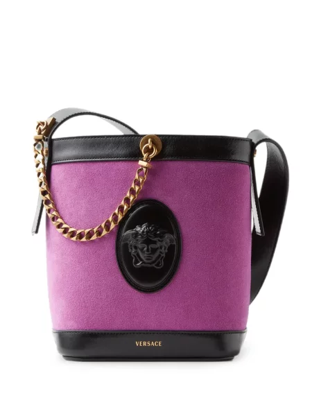 Geantă Versace din piele de căprioară violet