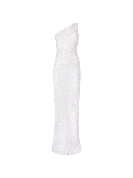 Rochie maxi Missoni cu volane cu un umăr gol alb