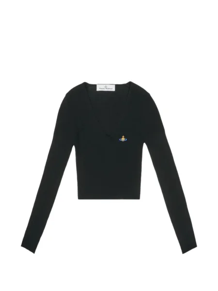 Pulover Vivienne Westwood cu broderie cu decolteu în V negru