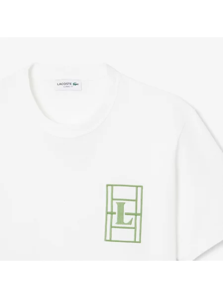 Lacoste Haftowany T-Shirt Z Grubego Dżerseju biały