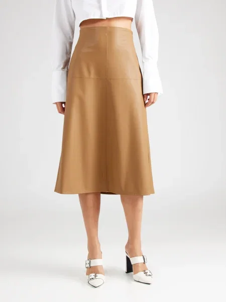 Fustă midi Max Mara din piele până la genunchi negru