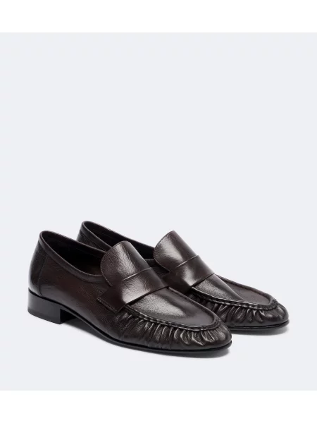 Pantofi loafer The Row din piele cu volane maro