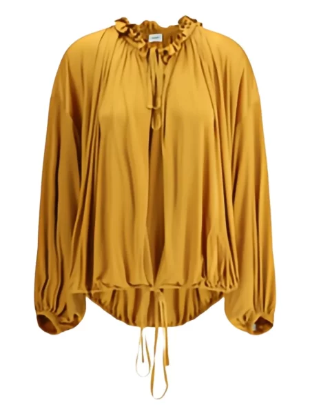 Top Saint Laurent cu volane portocaliu