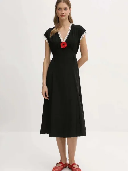 The Sleeper rochie din midi drept negru