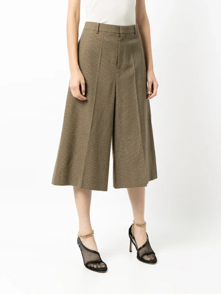 Vlněné kostkované culottes Celine Pre-owned s potiskem hnědé
