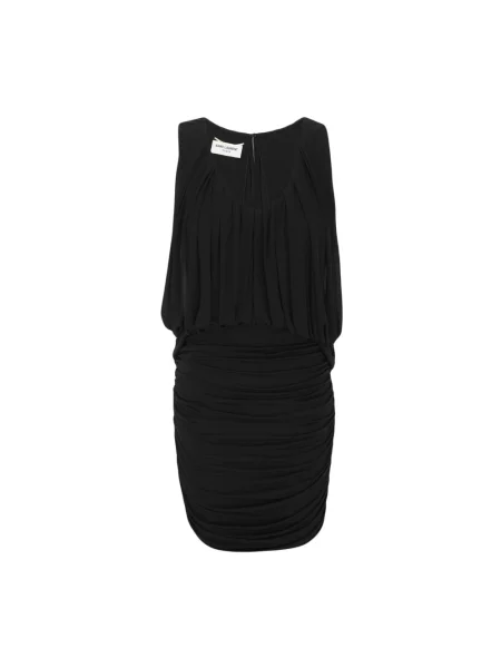 Sukienka mini Saint Laurent bez rękawów drapowana czarna